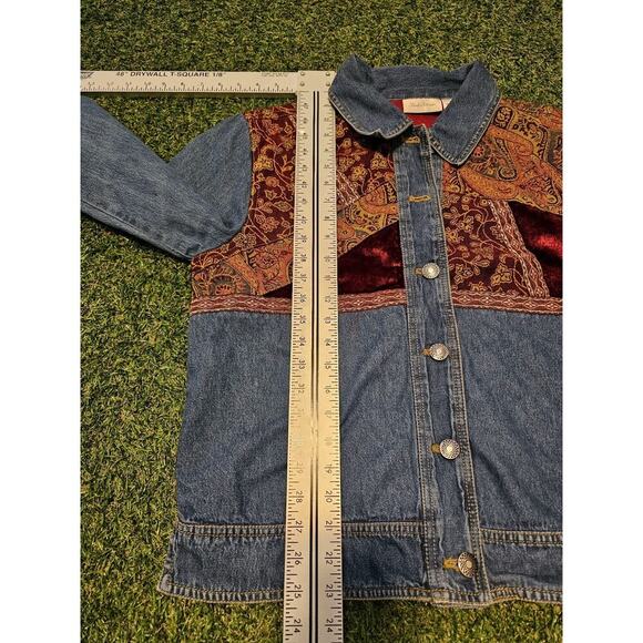 STUDIO WORKS woman M Jacquard Velvet DENIM JACKET Paisley Patchwork Fully Lined - Picture 6 of 8